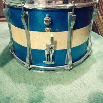 Vintage Ludwig 15x10 Marching Snare Drum 60's/70's Blue And Gold Sparkle image 1