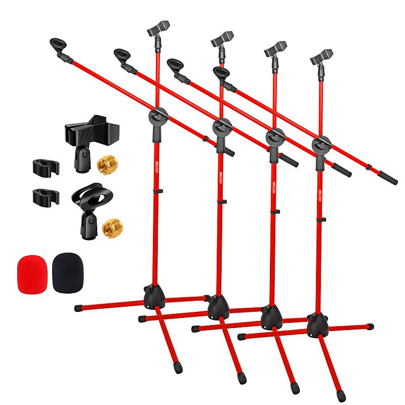 Microphone Stand Boom Arm for Singing, 360 Rotating Dual Holder Clip with  Foldable Tripod 5 Core 