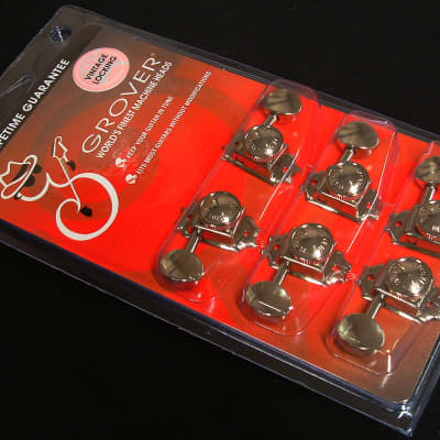 Grover 533N Vintage Locking Tuners, Oval Metal Button, 3 +3 Nickel Finish image 3