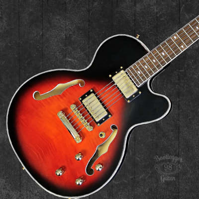 Bootlegger Guitar DeVille Archtop Hollow Body Red Burst OHSC Case image 3