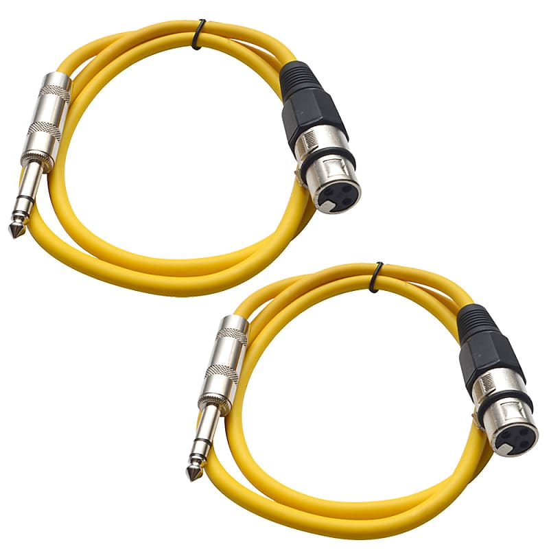 2 Pack of 1/4 Inch to XLR Female Patch Cables 3 Foot Extension Cords Jumper - Yellow and Yellow image 1