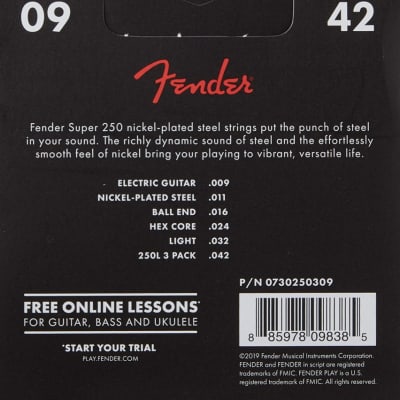 Fender 250s Super Nickel-Plated Steel Strings .009-.042 - Light 3-Pack image 2