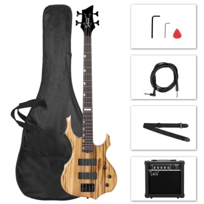 Glarry Burning Fire Electric Bass Guitar HH Pickups w/ 20W Amplifier - Burlywood for sale