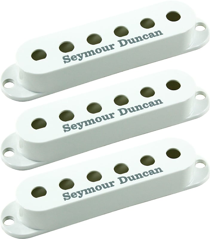 Seymour Duncan Set of 3 Pickup Covers for Strat Single Coil Pickups, White with Logo image 1