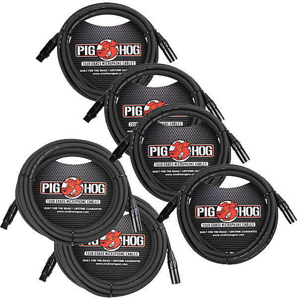 5X Pig Hog Tour Grade 18.5ft 1/4 Inch-1/4 Inch Cables - Straight To Right Angle