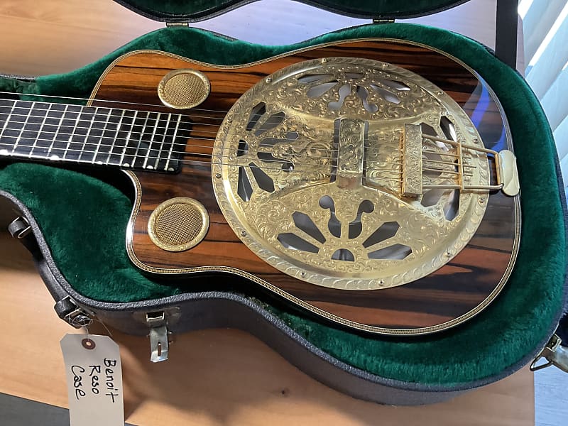 Benoit Custom 8 String Resonator Guitar, Engraved, Gold-plated, Macassar Ebony image 1