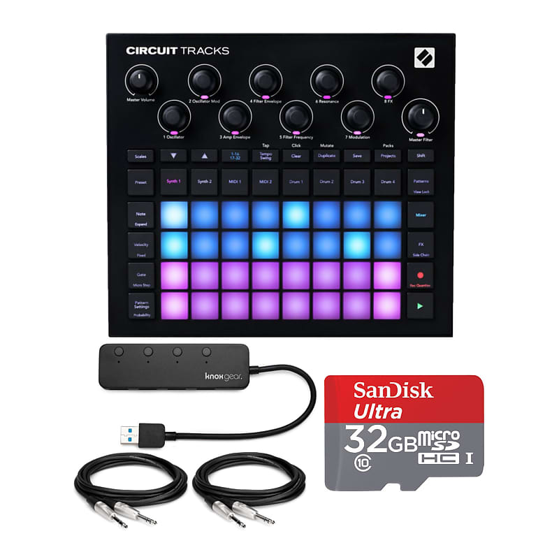 Novation Circuit Tracks Groovebox Bundle with Knox Gear 4-Port USB 3.0 Hub, 32GB microSD Card, & 1/4-Inch TRS Cables image 1
