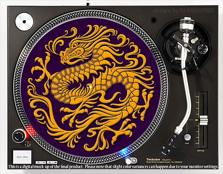 DJ Industries - Imperial Golden Dragon - DJ slipmat for vinyl LP record player turntable  			