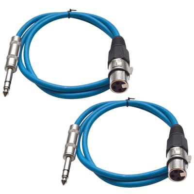 2 Pack of 1/4 Inch to XLR Female Patch Cables 2 Foot Extension Cords Jumper - Blue and Blue image 1