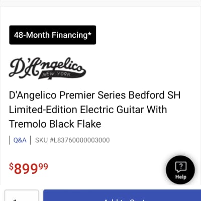 Brand New NIB $899 D'Angelico Premier Bedford SH 2021 Black Flake image 2