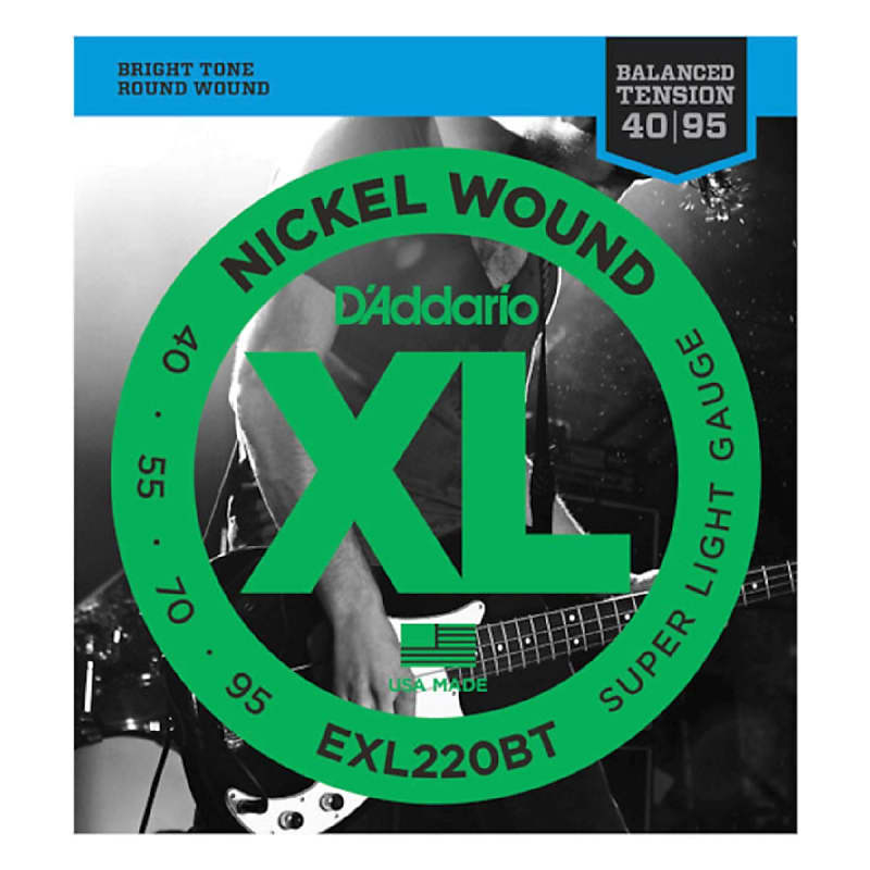 D'Addario EXL220BT Nickel Wound Bass Guitar Strings, Balanced Tension Super Light, 40-95, Long Scale image 1