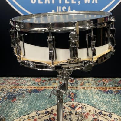Ludwig 14x5" Vistalite, Blue and Olive Badge, Snare Drum 1970s - Black / White 2 Band Swirl image 7
