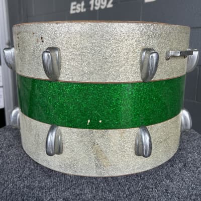 Vintage 60's Slingerland Tri Band 10x14" Snare/Tom Shell in Silver Sparkle & Green Sparkle image 5