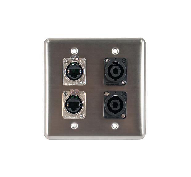 OSP Q-4-2E2SP Quad Wall Plate with 2 Tactical Ethernet and 2 Speakon Connectors image 1