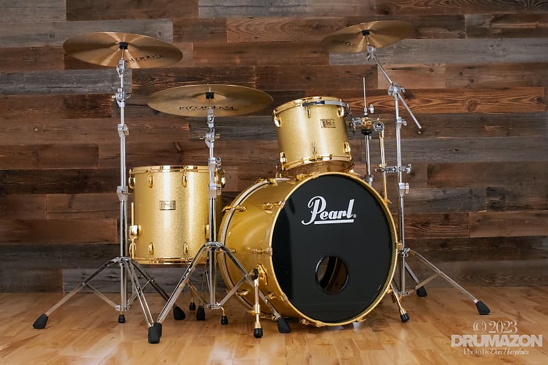 PEARL CLASSIC MAPLE 4 PIECE DRUM KIT CUSTOM MADE FOR STEVE WHITE, GOLD SPARKLE, GOLD FITTINGS image 1