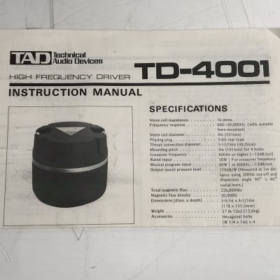 NOW New Old Stock TAD Technical Audio Devices TD-4001 image 7