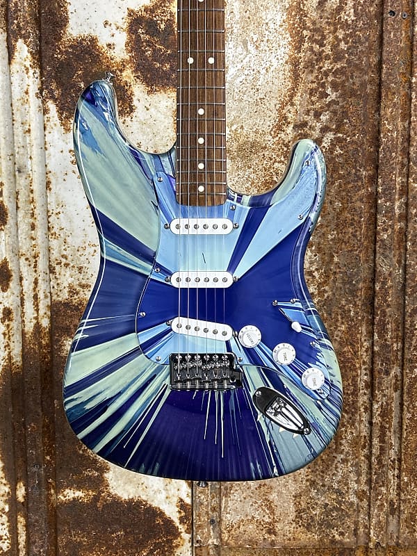 Fender FSR Splattercaster Standard Stratocaster 2003 Midnight Blue Swirl over Olympic White (Used) image 1