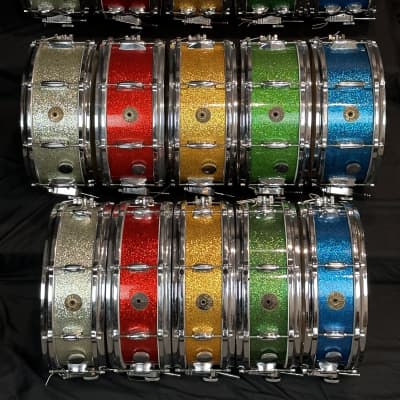 Gretsch Round Badge Blue Sparkle snare drum trio 4x14, 5.5x14, 6.5x14 image 22