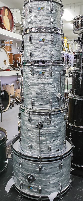 Ludwig 1971 3 Ply Clear Interior Blue/Olive Badge Drum Set Sky Blue Pearl image 1