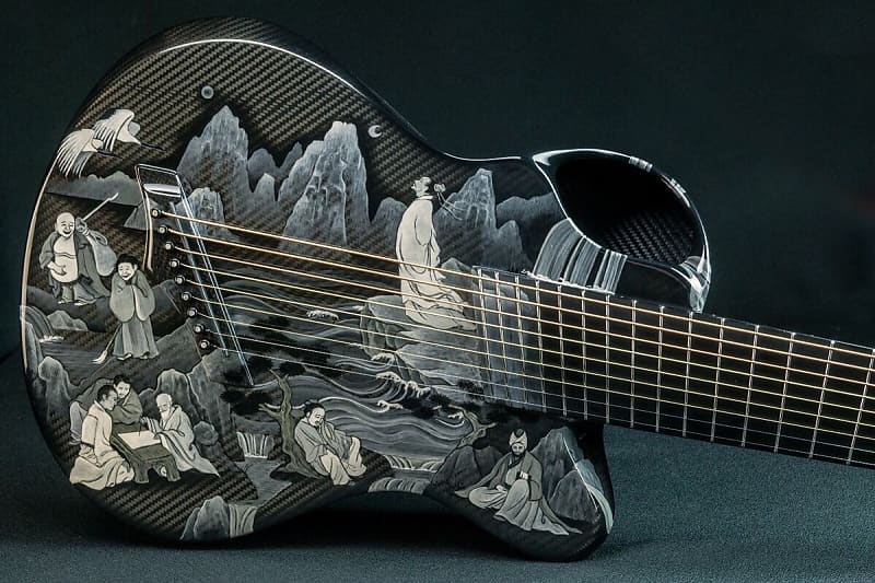 Emerald  Custom 9-String Fanned Fret Carbon Fiber Acoustic Guitar 2016 Custom Artwork image 1