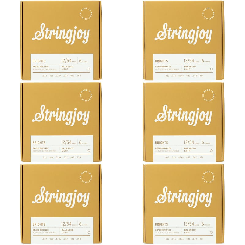 Stringjoy Brights Bronze Acoustic Guitar Strings - Light Gauge (6-Pack) image 1