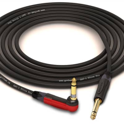 Gotham GAC-1 Ultra Pro Cable | Neutrik Gold 90° Silent 1/4" TS to 1/4" TS | Black 4 Feet