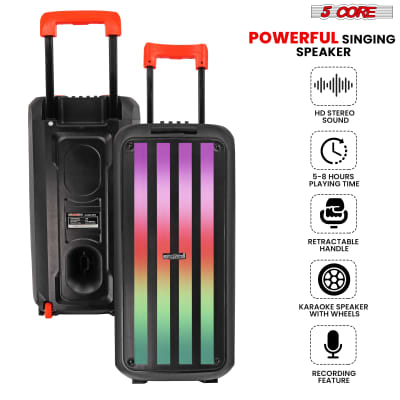 5 Core 8 " Inch Karaoke Machine Bluetooth Portable Trolley Speaker PA System with Remote Control 2 Wireless Microphones Subwoofer Singing Machine for Christmas Party Wedding  PLB 8X2 2MIC image 6