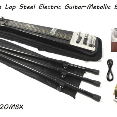 Haze HSLT1930MBK Lap steeL with stand, glass Tone Bar, tuner, extra string and picks image 3