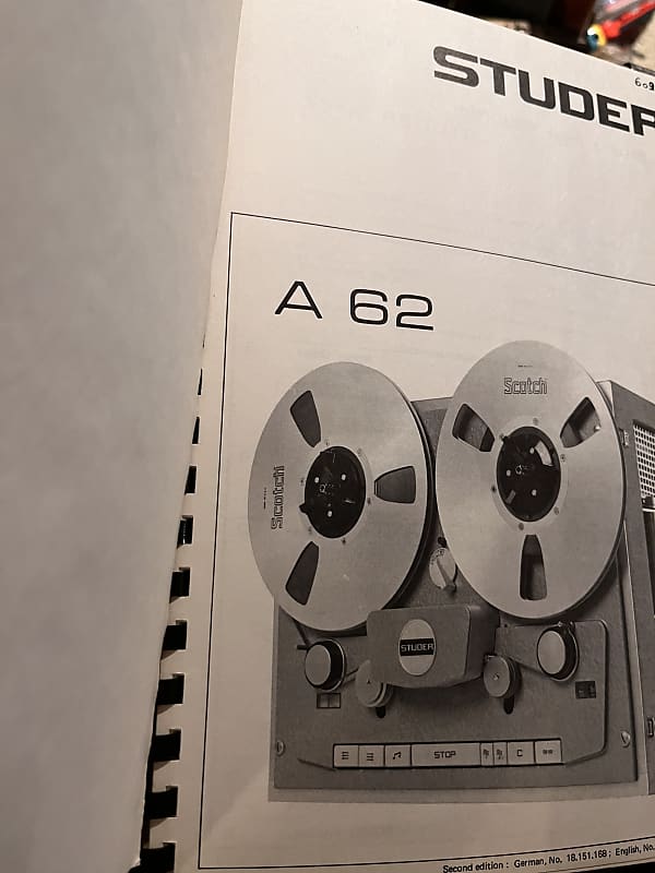 Studer recorder A62 Service manual 1 of 2 | Reverb