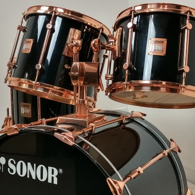 Sonor HiLite 90s piano black, copper hardware 12/13/16/22 drum set