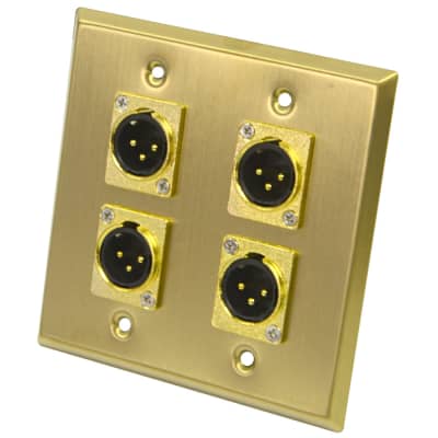 Gold Stainless Steel Wall Plate - 2 Gang with 4 XLR Male Connectors image 1