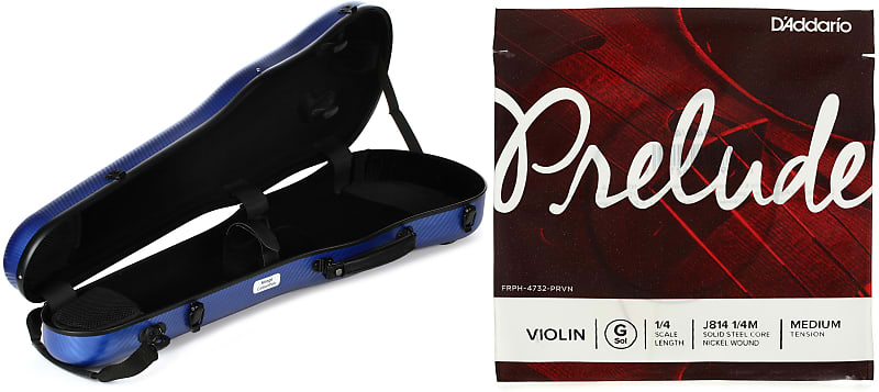 Knilling 610VNBL 3/4-4/4 Size Mirage Polycarbonate Shaped Violin Case - Blue  Bundle with D'Addario J814 Prelude Violin G String - 1/4 Size image 1