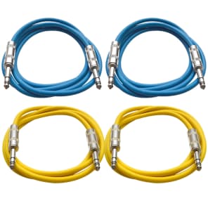 Seismic Audio SATRX-6-2BLUE2YELLOW 1/4" TRS Patch Cables - 6' (4-Pack)
