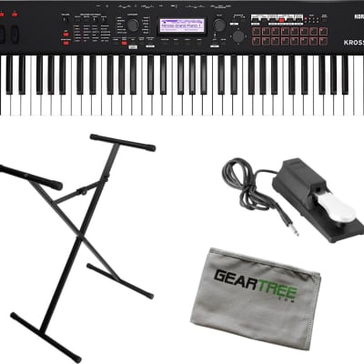 Korg KROSS261MB Synthesizer 61 Note Matte Black w/ Stand, Sustain Pedal, and Geartree Cloth
