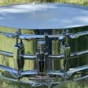 Ludwig LM400 Supraphonic 5x14" 10-Lug Aluminum Snare Drum with Pointed Blue/Olive Badge 1969 - 1979 Chrome-Plated