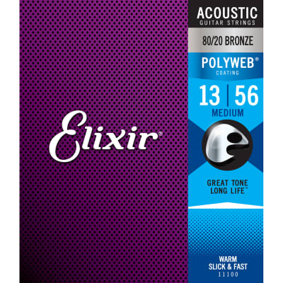Elixir 11100 Polyweb 80/20 Bronze Medium Acoustic Guitar Strings (13-56) image 2
