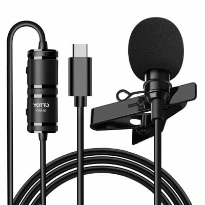 YOTTO USB Type-C Lavalier Microphone, Omnidirectional Condenser, Clip on Lapel  Mic for Android, , TikTok, Interview, Livestream, Video Recording,  with USB-B Adapter, 19.5ft
