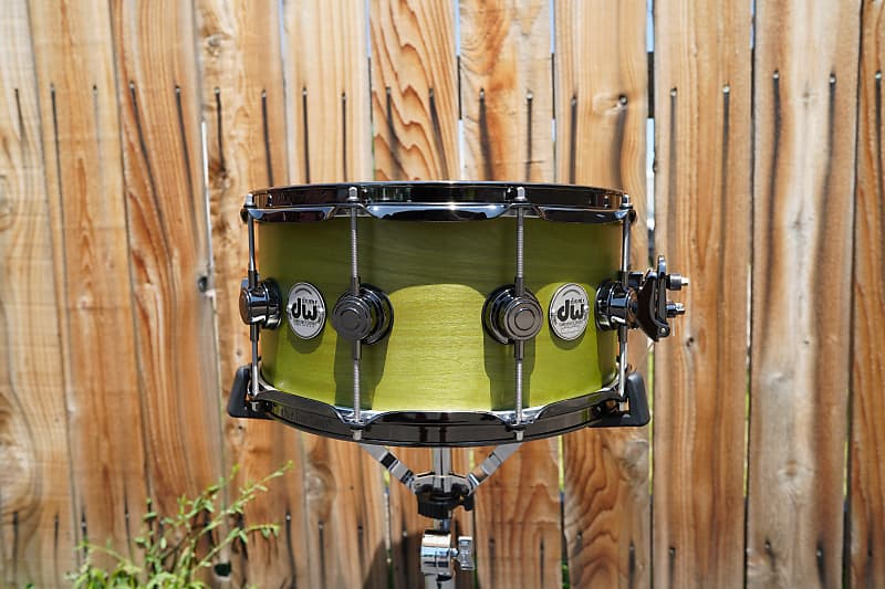 DW USA Collectors Series  - Intense Lime Green Satin Oil - 6.5 x 14" Snare Drum (2023) image 1