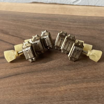 Kluson Deluxe Tuner Set Keystone Button No Line Single Ring Vintage 1952-1956 - Nickel image 3