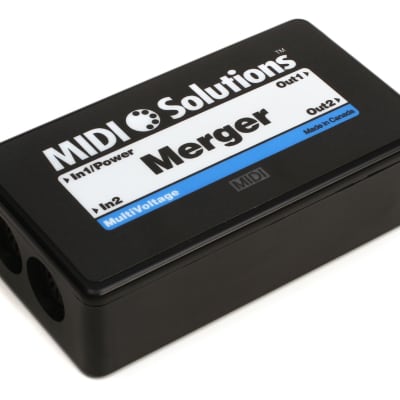 MIDI Solutions MultiVoltage Merger 2-in 2-out MIDI Merge Box  Bundle with Roland RMIDI-B5 Black Series MIDI Cable - 5 foot image 2