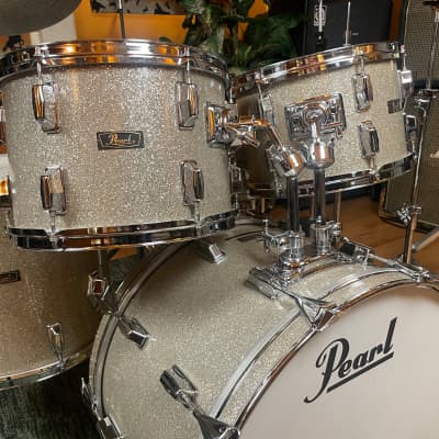 1970s Pearl Wood Fiberglass Drum Set 22/12/13/16 Silver Sparkle *Video Demo* image 19