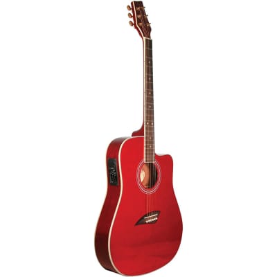Kona K2TRD Thin Body Acoustic Electric Guitar, Transparent Red for sale