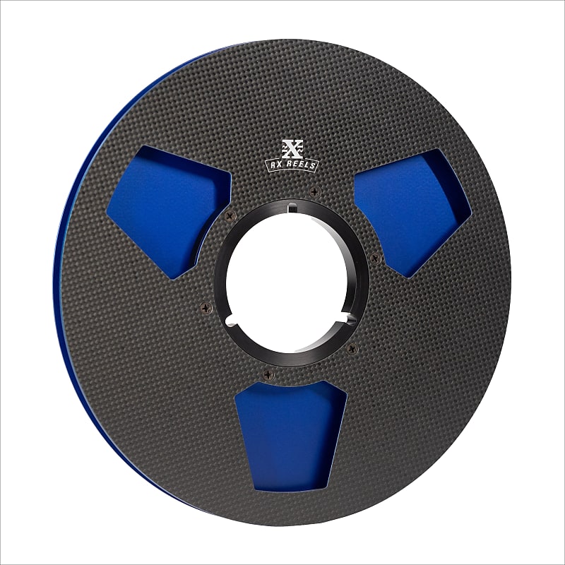 RX Reels 10.5 Tape Reel - Edge Design in Cobalt Metallic - See Color Through Cut-Outs - Bold Version Carbon Fiber