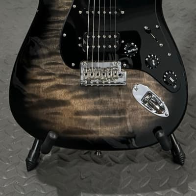Fender American QMT Stratocaster with Pale Moon Ebony Fretboard 2019 - Transparent Black for sale