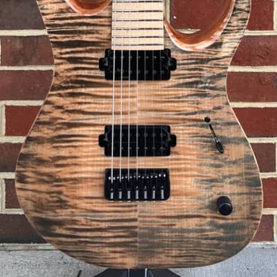 Mayones Duvell Elite 7, Black Feather Gloss, 4A Flame Maple Top, Mahogany Body, Maple Fretboard image 2