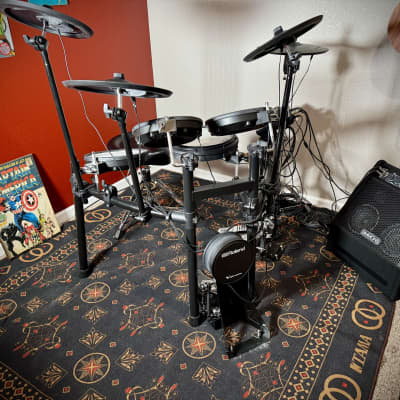 Roland TD-17KVX V-Drum Kit with Iron Cobra 900 Double Bass Drum Pedal, Simmons DA200SB Electronic Drum Set Speaker, and a DW Throne