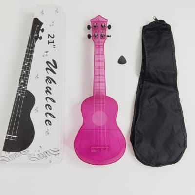 UK11 Transparent Soprano Ukulele 21" + Free Gig Bag, Pick - Pink / Acoustic / 21" Soprano image 17