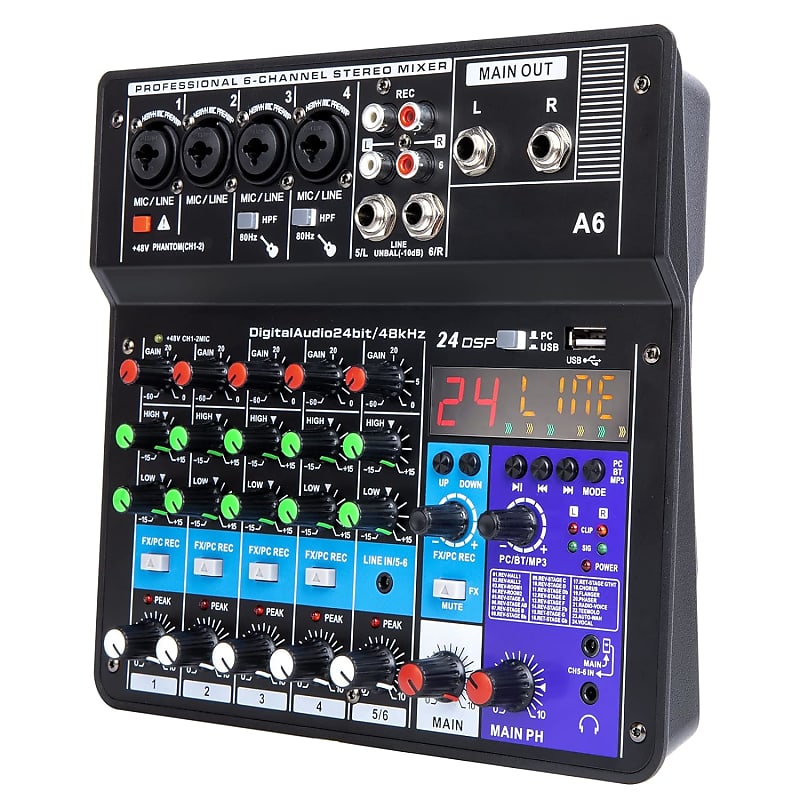 Pyle Professional Wireless DJ Audio Mixer - 6-Channel Bluetooth Compatible  DJ Controller Sound Mixer w/ DSP Effects, USB Audio Interface, Dual RCA In