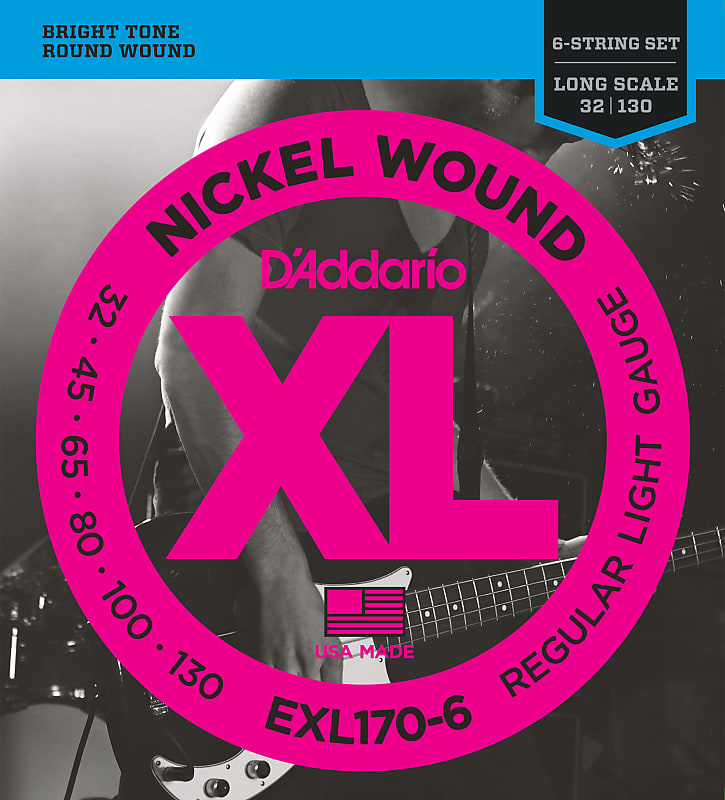 D'Addario EXL170-6 6-String Nickel Wound Bass Guitar Strings, Light, 32-130, Lo