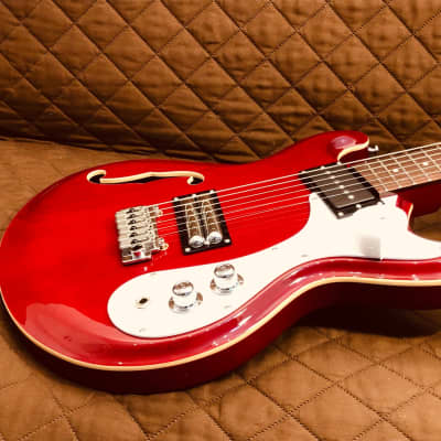 Danelectro 66BT-TRRED Semi-Hollow Double Cutaway Offset Horn Shape Baritone 6-String Electric Guitar image 8